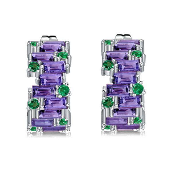 Baguette Cut Amethyst Hoop Earrings - 925 Sterling Silver