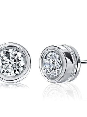 925 Sterling Silver Baguette Stud Earrings with Hidden Halo and Bezel Setting