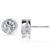 925 Sterling Silver Baguette Stud Earrings with Hidden Halo and Bezel Setting