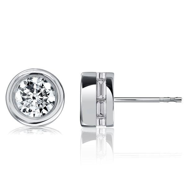 925 Sterling Silver Baguette Stud Earrings with Hidden Halo and Bezel Setting