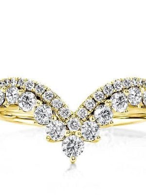 18K Gold Plated Sterling Silver V Shaped Wedding Band with 1.98 CT. TW. Stones