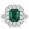 Vintage Emerald Cut Halo Engagement Ring in Rhodium Plated Sterling Silver