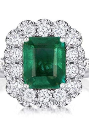 Vintage Emerald Cut Halo Engagement Ring in Rhodium Plated Sterling Silver