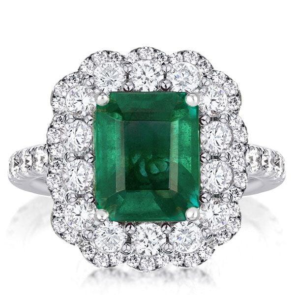 Vintage Emerald Cut Halo Engagement Ring in Rhodium Plated Sterling Silver