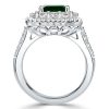 Vintage Emerald Cut Halo Engagement Ring in Rhodium Plated Sterling Silver