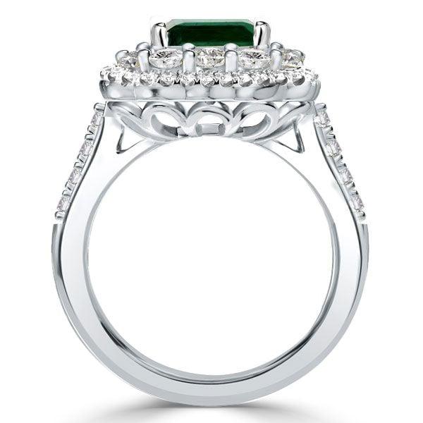 Vintage Emerald Cut Halo Engagement Ring in Rhodium Plated Sterling Silver