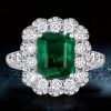 Vintage Emerald Cut Halo Engagement Ring in Rhodium Plated Sterling Silver