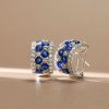 Blue & White Sapphire Omega Hoop Earrings - Sterling Silver Vintage Style
