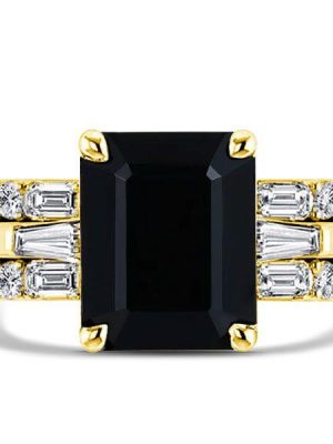 Black Emerald Cut Wedding Ring Set for Women - 925 Sterling Silver