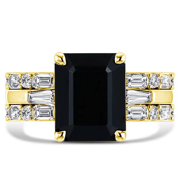 Black Emerald Cut Wedding Ring Set for Women - 925 Sterling Silver