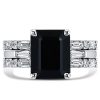Black Emerald Cut Wedding Ring Set for Women - 925 Sterling Silver