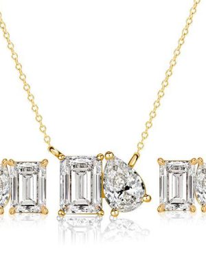Emerald & Pear Cut Toi Et Moi Necklace & Earrings Set - 18K Gold Plated Sterling Silver