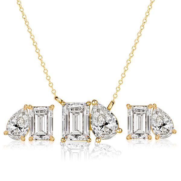 Emerald & Pear Cut Toi Et Moi Necklace & Earrings Set - 18K Gold Plated Sterling Silver