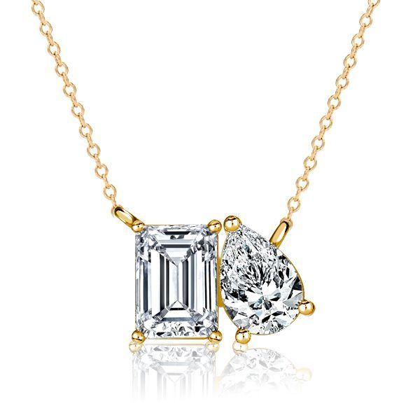 Emerald & Pear Cut Toi Et Moi Necklace & Earrings Set - 18K Gold Plated Sterling Silver