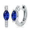 Blue Marquise Hoop Earrings for Women - 925 Sterling Silver