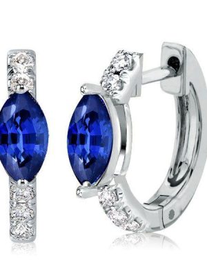 Blue Marquise Hoop Earrings for Women - 925 Sterling Silver