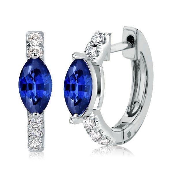 Blue Marquise Hoop Earrings for Women - 925 Sterling Silver