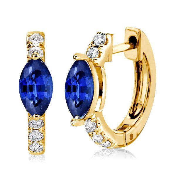 Blue Marquise Hoop Earrings for Women - 925 Sterling Silver