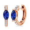 Blue Marquise Hoop Earrings for Women - 925 Sterling Silver