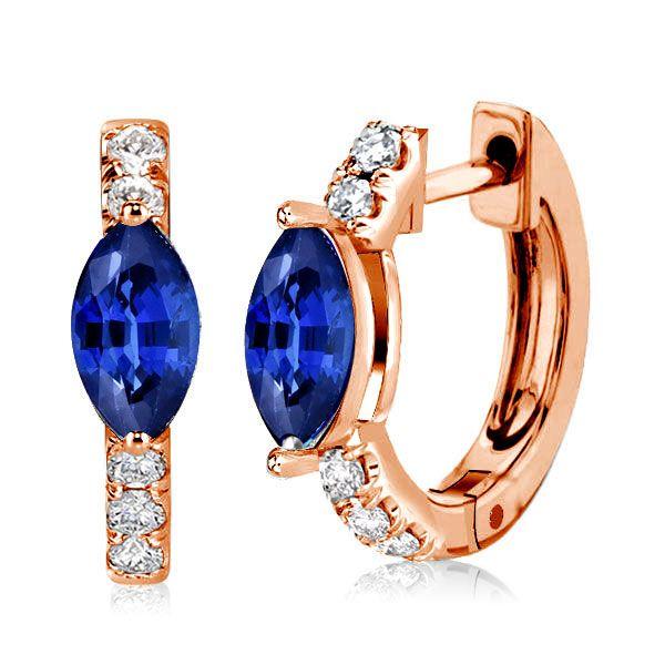 Blue Marquise Hoop Earrings for Women - 925 Sterling Silver