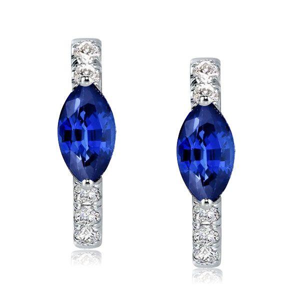Blue Marquise Hoop Earrings for Women - 925 Sterling Silver