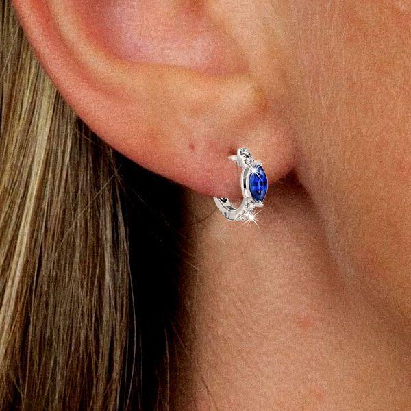 Blue Marquise Hoop Earrings for Women - 925 Sterling Silver