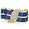 Baguette Cut Blue Sapphire Wide Band Ring in 18K Gold Plated Sterling Silver
