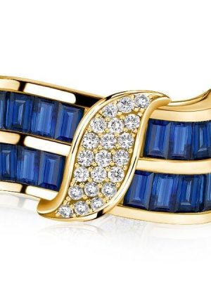 Baguette Cut Blue Sapphire Wide Band Ring in 18K Gold Plated Sterling Silver