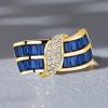 Baguette Cut Blue Sapphire Wide Band Ring in 18K Gold Plated Sterling Silver