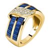 Baguette Cut Blue Sapphire Wide Band Ring in 18K Gold Plated Sterling Silver