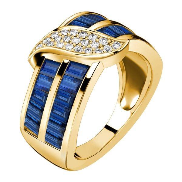 Baguette Cut Blue Sapphire Wide Band Ring in 18K Gold Plated Sterling Silver
