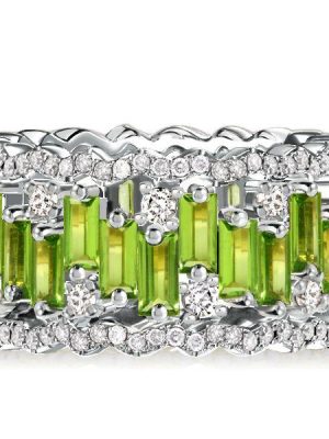 Peridot Baguette Eternity Band - 18K Rose Gold Plated Sterling Silver Wedding Ring