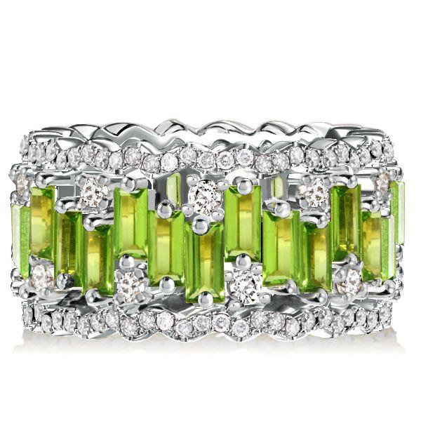 Peridot Baguette Eternity Band - 18K Rose Gold Plated Sterling Silver Wedding Ring