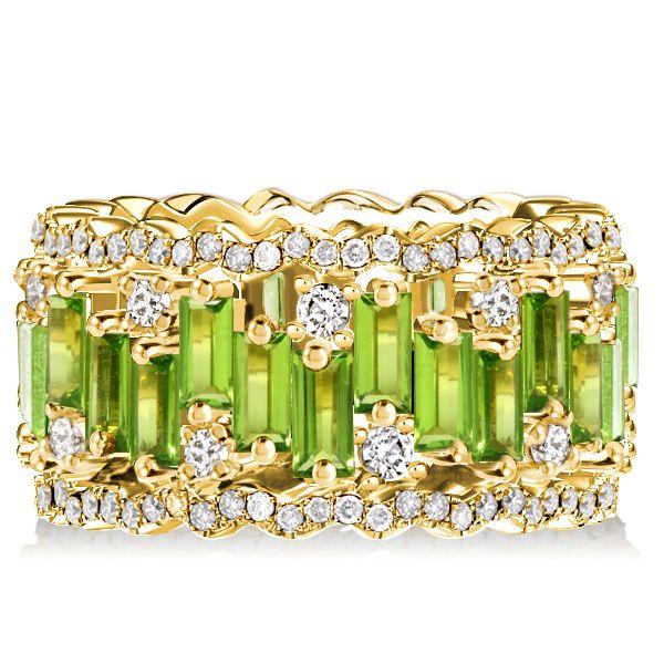 Peridot Baguette Eternity Band - 18K Rose Gold Plated Sterling Silver Wedding Ring