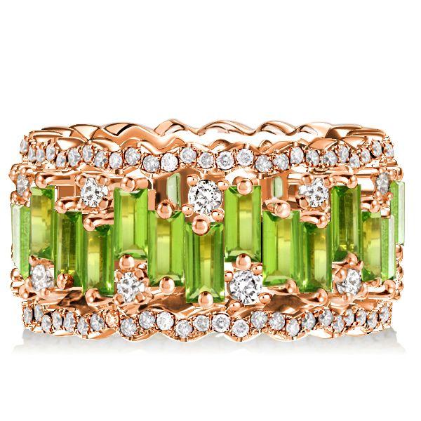 Peridot Baguette Eternity Band - 18K Rose Gold Plated Sterling Silver Wedding Ring