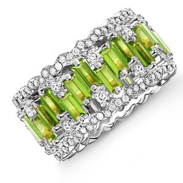 Peridot Baguette Eternity Band - 18K Rose Gold Plated Sterling Silver Wedding Ring