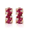 Baguette Cut Ruby and Sapphire Hoop Earrings in Rhodium Plated Sterling Silver