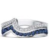 Two Row Channel Set Blue and White Sapphire Half Eternity Band Ring in Sterling Silver