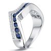 Two Row Channel Set Blue and White Sapphire Half Eternity Band Ring in Sterling Silver