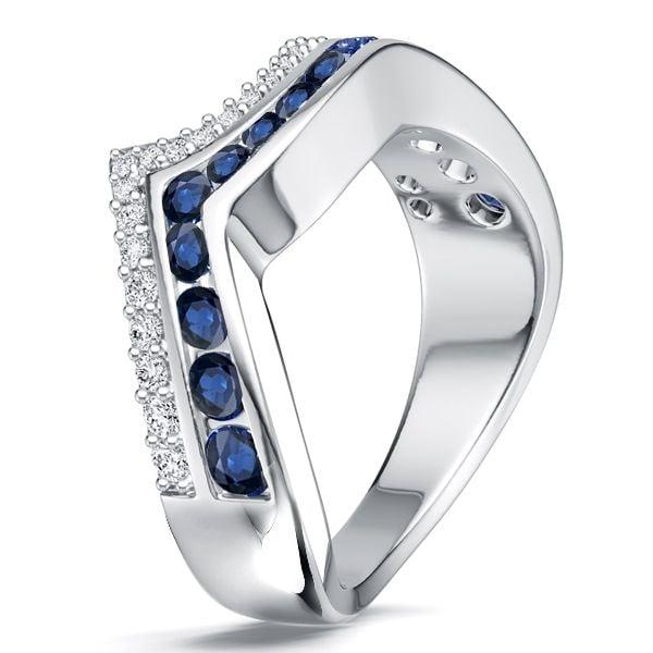 Two Row Channel Set Blue and White Sapphire Half Eternity Band Ring in Sterling Silver