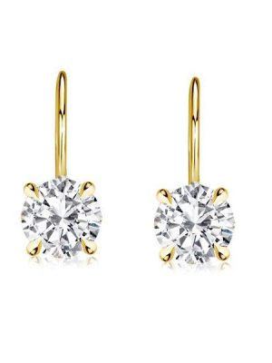 White Sapphire Earrings - Classic 4-Prong Round Cut Sterling Silver (2.00 CT)