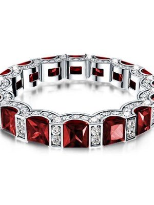 Princess Cut Garnet Eternity Wedding Band in Sterling Silver