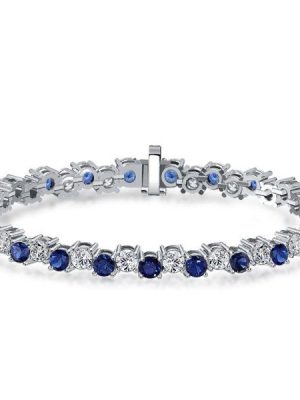 White & Blue Sapphire Sterling Silver Bracelet - Wedding & Special Occasion