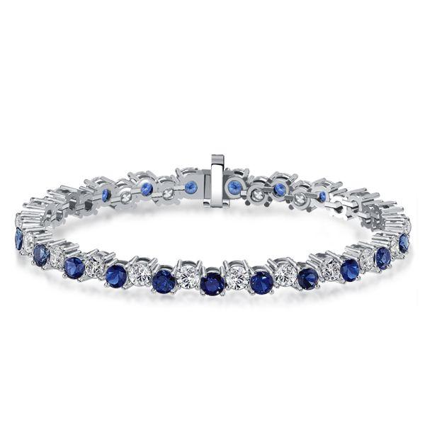 White & Blue Sapphire Sterling Silver Bracelet - Wedding & Special Occasion