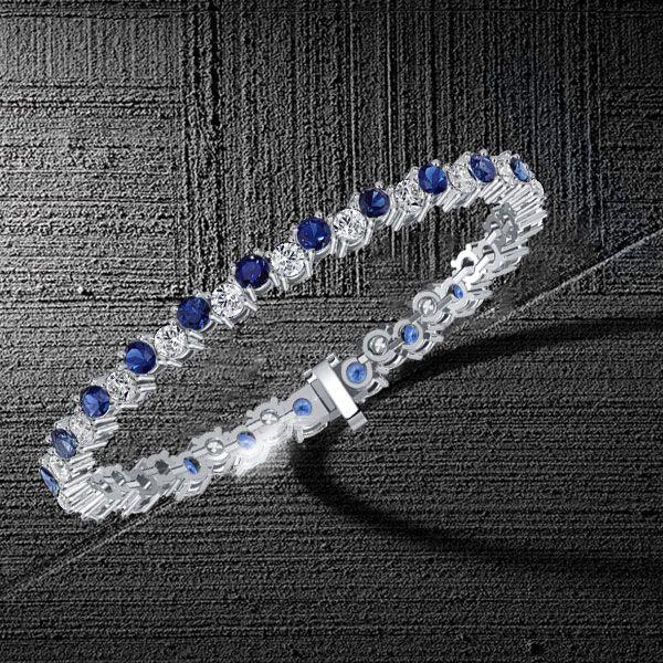White & Blue Sapphire Sterling Silver Bracelet - Wedding & Special Occasion
