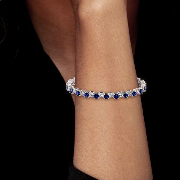 White & Blue Sapphire Sterling Silver Bracelet - Wedding & Special Occasion