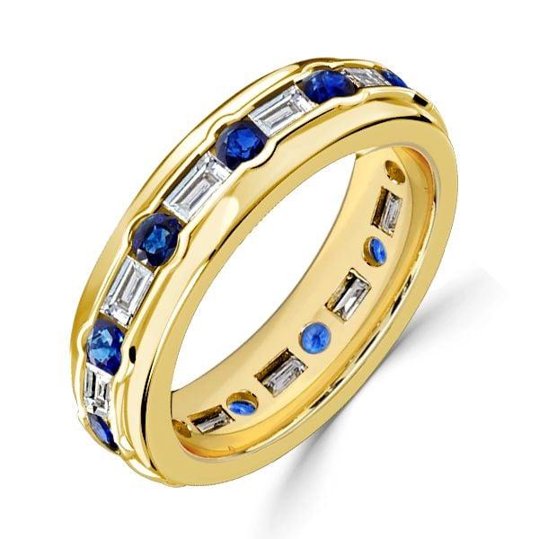 1.76 CT. TW. Channel Emerald Cut Blue Sapphire Eternity Band Ring in 18K Gold Plated Sterling Silver