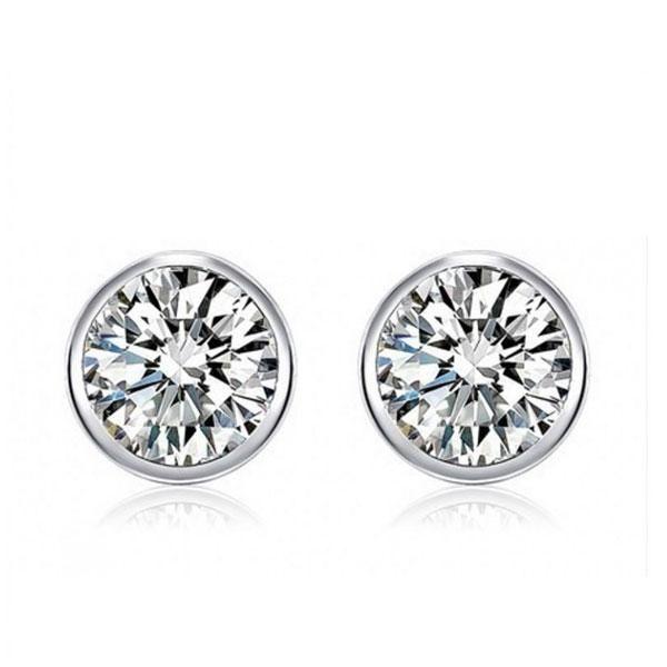 White Sapphire Stud Earrings - 925 Sterling Silver Bezel Set