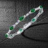 Oval Cut Emerald and Sapphire Tennis Bracelet in 925 Sterling Silver