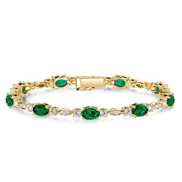 Oval Cut Emerald and Sapphire Tennis Bracelet in 925 Sterling Silver